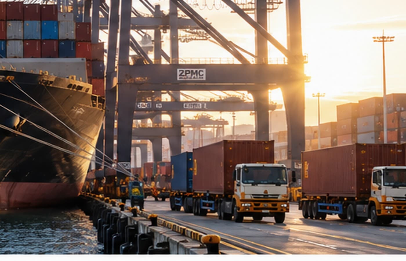 Container terminal trucks and heavy cargo handling at an export port