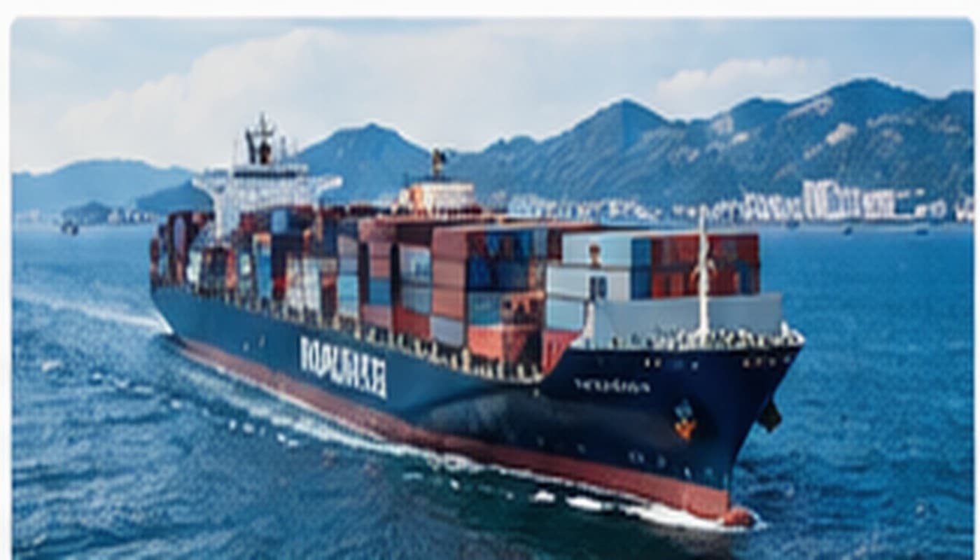 Container ship at an international port for sea freight shipments